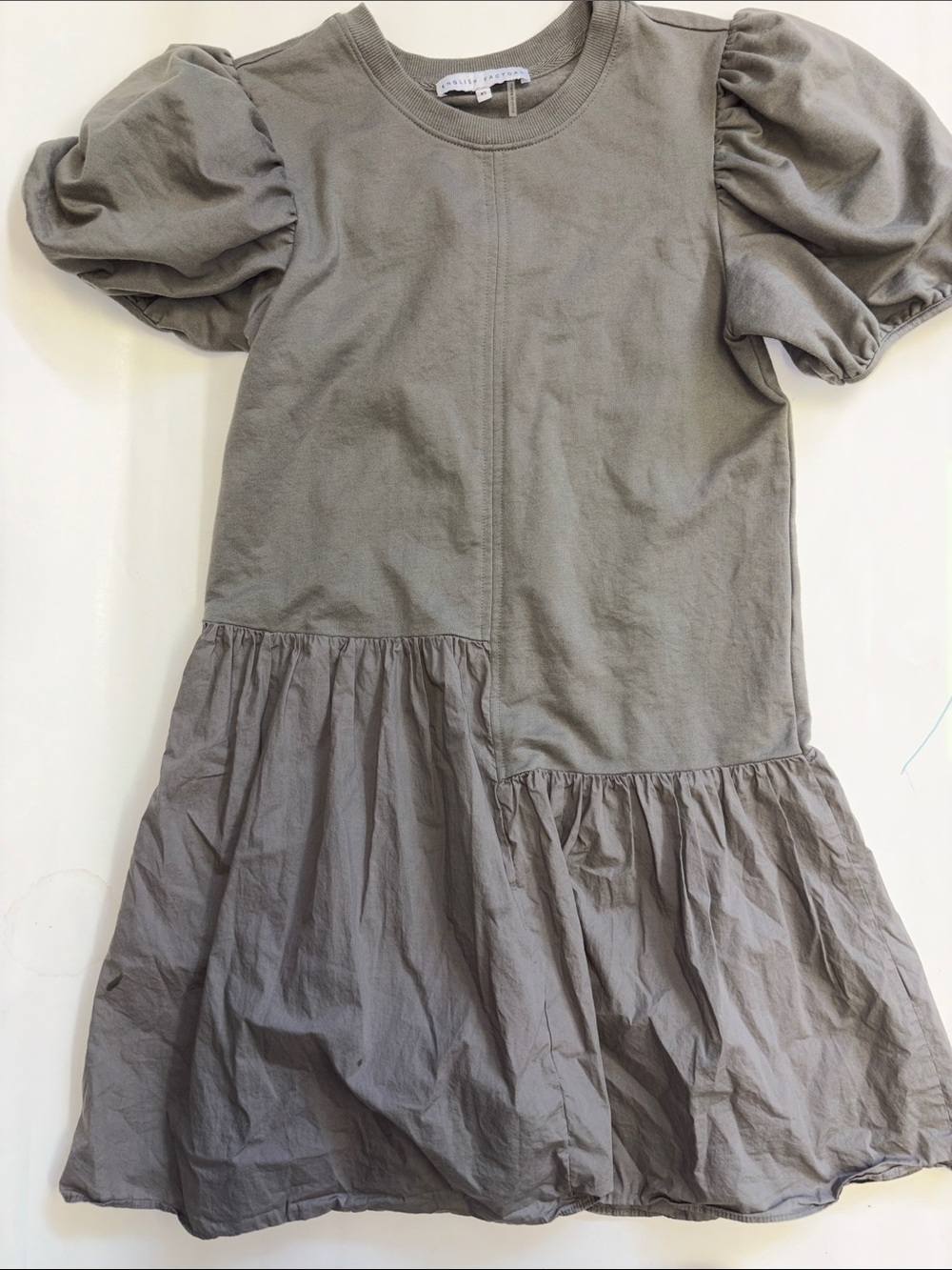 English Factory Grey Puff Sleeve Tiered Dress